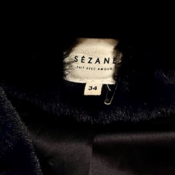 Sézane Isee Navy Faux Fur Coat - Picture 7 of 9